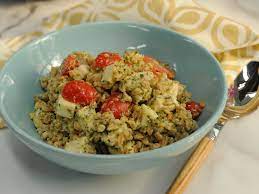 Pesto Farro With Chicken Smoked Mozzarella And Tomatoes Recipe Food Network Recipes Recipes The Kitchen Food Network