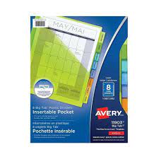 Avery big tab pocket divider, 5 tab, 5 tab/set, letter, 8.50 width x 11 length, multicolor plastic. Avery 9 1 4 X 11 1 8 Big Tab Pocket Insertable Plastic Dividers For Laser Inkjet Printers 8 Tabs Multi Colour Staples Ca