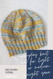 Everyday Knit Hat For Medium Light Weight Yarn Free Pattern Knitting Beginner Knitting Patterns Knitting Patterns Free Beginner