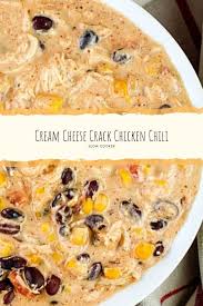 Cream Cheese Chicken Chili Put 2 Chicken Breasts In Crock Pot First Add 1 Can Black Beans Drained And R In 2020 Cream Cheese Chicken Chili Recipes Chicken Chili