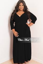 Black 3 4 Sleeve Dress Plus Size Final Sale Plus Size Faux Wrap Maxi With 3 4 Sleeve And Attached Tie In Black Chic And Curvy Full Figure Fashion Wrap Around Dress
