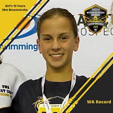 Record Alert 🚨 Alyssa Monaco (Westside Christchurch, c: Will Greenwood)  has broken the the Girl's 13 Years 50m Breaststroke WA All Comers, WA All  Time and WA Residential records with a 34.02,