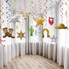 The two or three layer cake is going to be a masterpiece with a baby cowboy or cowgirl figurine made of sugar. Blulu Western Party Decorations Pack Hanging Swirls Foil Ceiling Cowboy Theme Barnyard Birthday Baby Shower Decor Event Supplies 30ct Educational Toys Planet