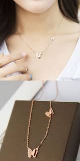 Cute Rose Gold Doublue Butterfly Pendant Animal Necklace For Big Sale Butterfly Animal Rose Necklace Fashion Necklace Diy Pet Necklace Fancy Necklace