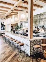 Exposed Ceiling Beams Patterned Tile Bar Neutral Decor Inspiration Restaurant Decor Bar Design Restaurant Cafe Interior Design Restaurant Interior Design
