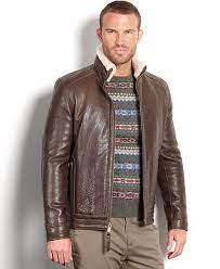 Marc New York Jacket Nathan Rugged Lamb Leather Shearling Collar Aviator Coats Jackets Men Macy S Collar Jackets Shearling Collar Jackets