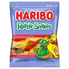 Corn syrup, sugar, gelatin, dextrose, citric acid, starch, artificial and natural flavors, fractionated from the makers of america's #1 selling gummi bear, say hello to haribo alphabet letters. Haribo Gummy Candy Sour Snakes Bag 5 Oz Instacart