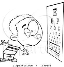 Cartoon Outline Boy Reading An Eye Chart During An Exam