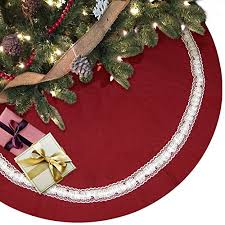 Polish off your tree and set the beautiful large gold christmas tree skirt 52 inches in diameter has a quilt like feel to it, made of cotton bought at an estate sale, not sure of age. Ivenf Christmas Tree Skirt 55 Inches Extra Large Burgundy Cotton Linen With White Flower Lace Skirt Rustic Xmas Tree Holiday Decorations Buy Online In Antigua And Barbuda At Antigua Desertcart Com Productid 86950807