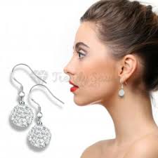 Hypoallergenic 925 Sterling Silver Classy Disco Ball Beads Crystal Drop  Earrings