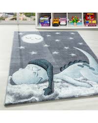 Auch die haut des kindes kommt mit dem kinderteppich in berührung daher sollte ihr neuer teppich für das kinderzimmer pflegeleicht und gut waschbar sein. Kinderteppich Baby Teppich Kinderzimmer Susser Dino Motiv Grau Blau Weiss