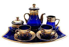 Gilded Cobalt Glass Tea Set 6 Pcs Glass Tea Set Tea Set Glass Tea
