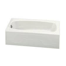 Cast iron bathtubs typically weigh between 240 and 500 pounds; Kohler Dynametric 5 Ft Left Hand Drain Cast Iron Integral Farmhouse Rectangular Alcove Bathtub In White K 519 0 The Home Depot