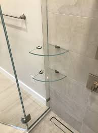 Glass corner shelf with rounded brackets, 10x10x3/8 , chromeby c r laurence(3). Shower Storage Shelves Or Niches Shower Door Experts Glass Shower Shelves Shower Storage Glass Shelves