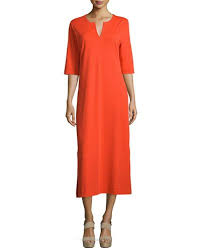 Tc3k4 Joan Vass 3 4 Sleeve Cotton Interlock Maxi Dress Red A Line Dress Orange Maxi Dress Petite Maxi Dress