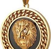 AsAlways 18K Gold Plated Lion Head Necklace for Men Stainless Steel Hip Hop  3D Lion King Round Medal Pendant Necklace Jewelry Gift
