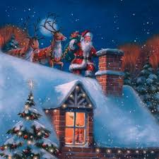 In traditional festive legend, santa claus's reindeer are said to pull a sleigh through the night sky to help santa claus deliver gifts to children on christmas eve. Servietten 33x33 Cm Santa On Rooftop With Reindeer Bei Servietten Wimmel