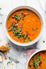 Creamy Roasted Red Pepper Soup Vegan Healthy Plays Well With Butter Recipe Roasted Red Pepper Soup Stuffed Peppers Red Pepper Soup