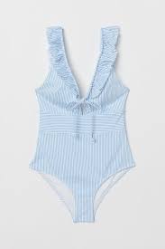 Swimsuit With Flounces Light Blue White Striped Ladies H M Gb Badpak Zwemkleding Lichtblauw
