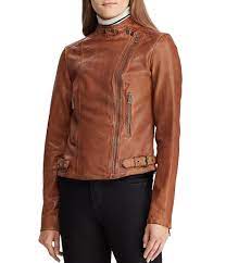 Lauren Ralph Lauren Lambskin Leather Biker Jacket Dillard S Leather Biker Jacket Womens Moto Jacket Leather Moto Jacket