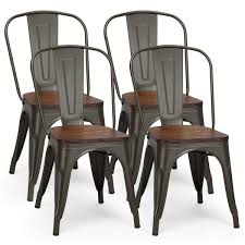 Maybe you would like to learn more about one of these? Costway 18 Inch Dining Chair Set Of 4 Industrial Vintage Stackable Metal Chairs Counter Bar Chairs With High Backrest Wood Seat For Home Kitchen And Cafe Bar Use Buy Online In Angola