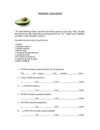 Guacamole Spanish Commands Imperative Worksheet Spanish Commands Command Spanish