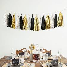 Black And Gold Party Set Up Black Gold White Tissue Paper Tassel Garland Black Gold Etsy Gold Birthday Decorations Bachelor Party Decorations Trendy Party Decor