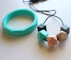 Silicone Teething Necklace New Bubba Chew Pastel Geo Chew Turquoise Bangle Set Bangle Set Silicone Teething Necklace Teether Necklace