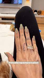 Hailey Baldwin Gel Mani Nails Dainty Tattoos Pretty Hand Tattoos Hand Tattoos
