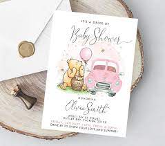 Editable Winnie The Pooh Drive By Baby Shower Invitation Etsy In 2021 Baby Shower Invitations Etsy Baby Girl Shower Themes Baby Shower Invitation Templates