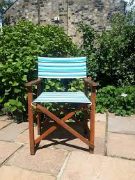 Vintage Retro Style Garden Director S Chair Striped Outdoor Wooden Frame Blue Green White Stripey Canvas Fa Outdoor Furniture Sets Outdoor Decor Outdoor Chairs