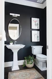 Art deco bathroom with vintage purple tub. Black And White Powder Room With Blush Pink Vintage Rug Transitional Bathroom