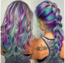Gray Hair With Purple Blue And Green Cool Hair Color Hair Color Pastel Cool Hairstyles