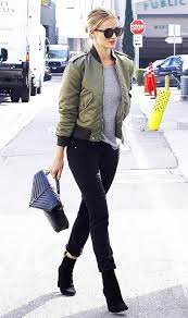 Here S How Celebs And It Girls Alike Are Wearing Bomber Jackets Bomber Jacket Outfit Jacket Outfits Bomber Outfit