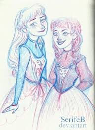 Anna And Elsa With Her Hair Down Disney Sketches Disney Fan Art Disney Art