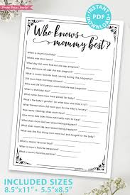 Whether you are hosting a greenery baby shower, a nautical baby shower or a gold baby shower, we've got every style to suit your baby shower theme. Who Knows Mommy Best Baby Shower Game Printable Rustic Press Print Party