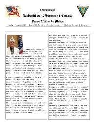 Communiqué La Société des 40 Hommes et 8 Chevaux Grande Voiture du Missouri