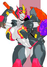 1girls alien alien girl axe big ass big breasts breasts cleavage  decepticon female female focus female only flamewar full color hand on hip  huge breasts large breasts mad-project pose