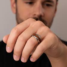 Tungsten Carbide Ring with Oak Wood Inlay and Beveled Edges(8mm)