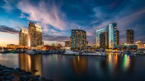 Water 8k Uhd 8k City Lights Bay Port Harbor United States Dusk Night Tower Block Cityscape Landmark Skyscraper Y San Diego San Diego City Night City