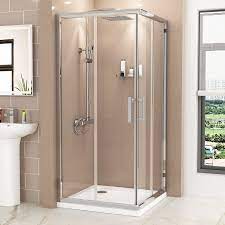 Plaza Square Corner Entry Shower Enclosure With Pearlstone Tray 6mm Sliding Door In 2021 Shower Enclosure Shower Cubicles Sliding Doors