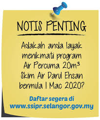Sebelum ini diberi nama program air percuma bakal memberi manfaar kepada selurug penduduk negeri selangor yang layak. Air Selangor Program Air Percuma 20m3 Skim Air Darul Facebook
