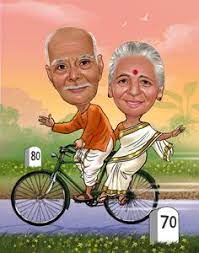 Indian Old Couple Wedding Caricature Caricature Online Drawing