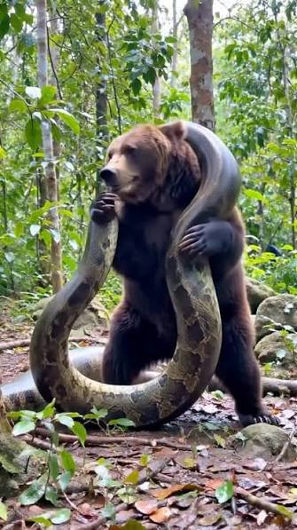Bear vs Python: A Deadly Struggle!, #bear #python #wildlife #animalfight  #reallook