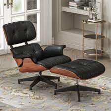 This lounge chair with a matching ottoman was made to impress. Mid Century Lounge Chair With Ottoman Indoor Living Room Recliner Classic Swivel Chair Premium Faux Leather Black Walmart Com Walmart Com