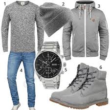 Grauer Herren Style Mit Stiefel Mutze Und Jacke In 2020 Mens Fashion Casual Jackets Men Fashion Mens Casual Outfits