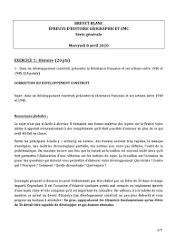 CORRIGÉ Sujet Histoire-Géographie DNB Blanc Série Générale | PDF |  Résistance française | France de Vichy