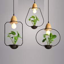 geometrical pendant lights with planter modern lighting natural wood lustres decoracao abajur twine plant holder