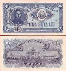 Monede şi bancnote în circulaţie. Bancnota 100 Lei 1952 Bank Notes Retro Poster European History