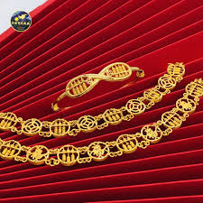 Jin Qian” Abacus Bangle & “Jin Qian Fu” Abacus Bracelet in 916 Gold